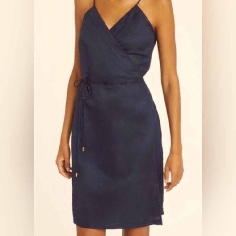 Cuyana Navy Blue Slip Wrap Dress - Picture 3 of 15